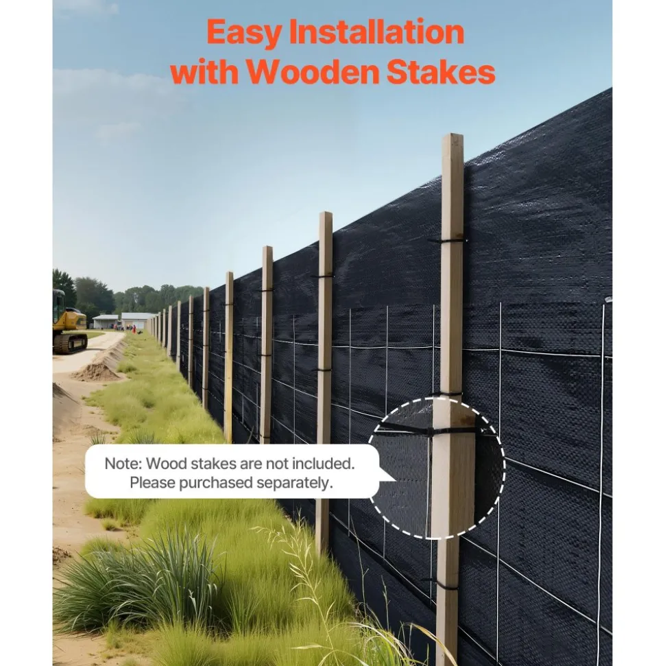 VEVOR Silt Fence Fabric Roll, 2 x 100 ft Backed Wire Silt Fence, Erosion Control Fencing for Sediment Retention, Industrial Grade Temporary Tough Polypropylene Fabric for Construction Job Sites