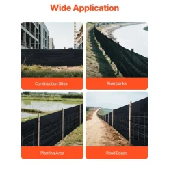 VEVOR Silt Fence Fabric Roll, 2 x 100 ft Backed Wire Silt Fence, Erosion Control Fencing for Sediment Retention, Industrial Grade Temporary Tough Polypropylene Fabric for Construction Job Sites