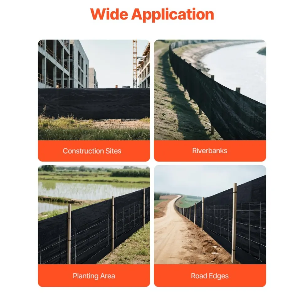VEVOR Silt Fence Fabric Roll, 2 x 100 ft Backed Wire Silt Fence, Erosion Control Fencing for Sediment Retention, Industrial Grade Temporary Tough Polypropylene Fabric for Construction Job Sites