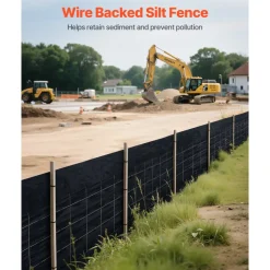 VEVOR Silt Fence Fabric Roll, 2 x 100 ft Backed Wire Silt Fence, Erosion Control Fencing for Sediment Retention, Industrial Grade Temporary Tough Polypropylene Fabric for Construction Job Sites