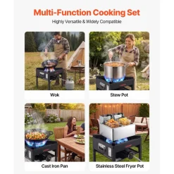 VEVOR Single Burner Outdoor Propane Gas Stove, 200,000 BTU Propane LPG Gas Camping Stove, Heavy Duty Carbon Steel Outdoor Cooker, with Shield & 20 PSI Regulator, for BBQ Camp Home Patio Seafood Boil