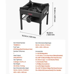 VEVOR Single Burner Outdoor Propane Gas Stove, 200,000 BTU Propane LPG Gas Camping Stove, Heavy Duty Carbon Steel Outdoor Cooker, with Shield & 20 PSI Regulator, for BBQ Camp Home Patio Seafood Boil