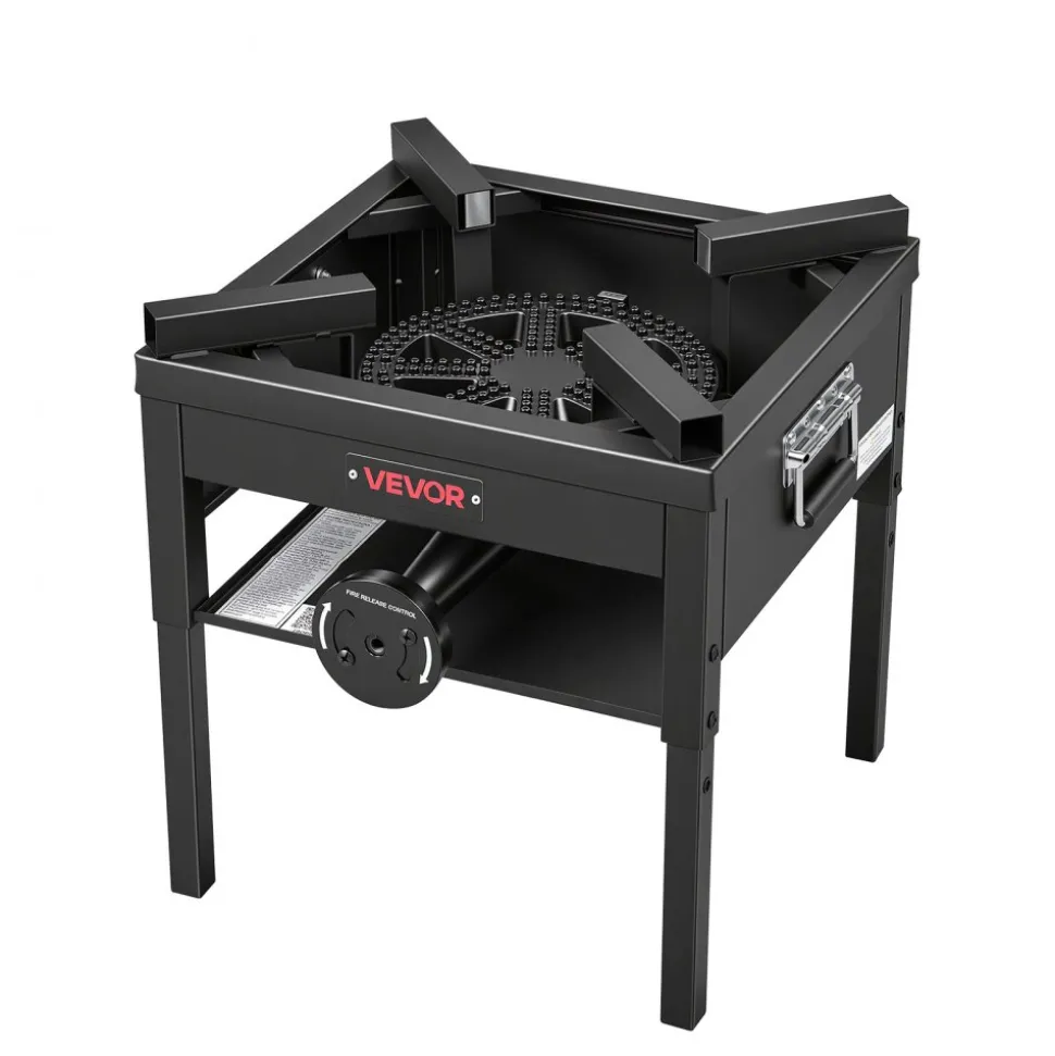 VEVOR Single Burner Outdoor Propane Gas Stove, 200,000 BTU Propane LPG Gas Camping Stove, Heavy Duty Carbon Steel Outdoor Cooker, with Shield & 20 PSI Regulator, for BBQ Camp Home Patio Seafood Boil