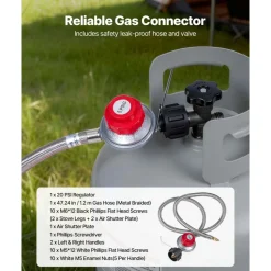 VEVOR Single Burner Outdoor Propane Gas Stove, 200,000 BTU Propane LPG Gas Camping Stove, Heavy Duty Carbon Steel Outdoor Cooker, with Shield & 20 PSI Regulator, for BBQ Camp Home Patio Seafood Boil