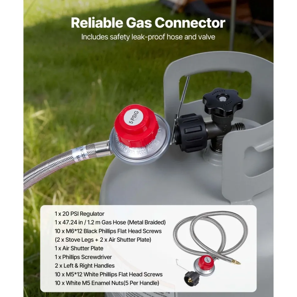 VEVOR Single Burner Outdoor Propane Gas Stove, 200,000 BTU Propane LPG Gas Camping Stove, Heavy Duty Carbon Steel Outdoor Cooker, with Shield & 20 PSI Regulator, for BBQ Camp Home Patio Seafood Boil
