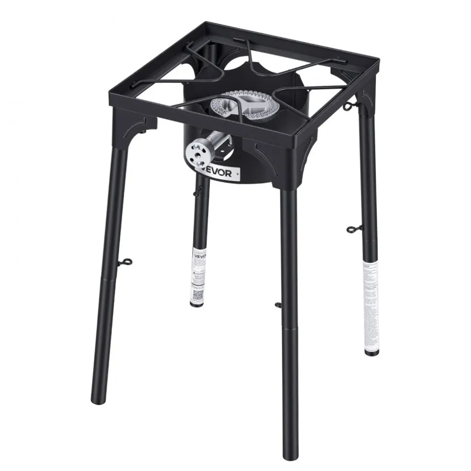VEVOR Single Burner Outdoor Propane Gas Stove, 100,000 BTU Propane LPG Gas Camping Stove, Heavy Duty Carbon Steel Outdoor Cooker, with Tall Stand & PSI Regulator, for BBQ Camp Home Patio RV Cooking