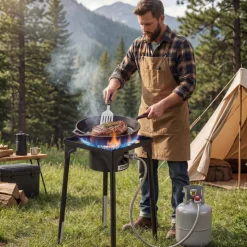 VEVOR Single Burner Outdoor Propane Gas Stove, 100,000 BTU Propane LPG Gas Camping Stove, Heavy Duty Carbon Steel Outdoor Cooker, with Tall Stand & PSI Regulator, for BBQ Camp Home Patio RV Cooking