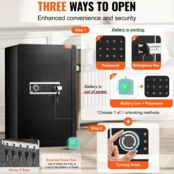 VEVOR Single Door 4.0 cu.ft Safe Box with Key Lock & Password, Safe Lock Box with Fireproof Bag, Key Rack, LED Light, 2 Shelves, and 1 Cabinet for Money, Documents, Jewelry, and Valuables, Black