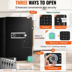 VEVOR Single Door 3.5 cu.ft Safe Box with Key Lock & Password, Safe Lock Box with Fireproof Bag, Key Rack, LED Light, and 2 Shelves for Money, Documents, Jewelry, and Valuables, Black
