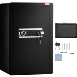 VEVOR Single Door 3.5 cu.ft Safe Box with Key Lock & Password, Safe Lock Box with Fireproof Bag, Key Rack, LED Light, and 2 Shelves for Money, Documents, Jewelry, and Valuables, Black