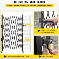 VEVOR Single Folding Security Gate, 7 ft H x 7 ft W Folding Door Gate, Steel Accordion Security Gate, Flexible Expanding Security Gate, 360° Rolling Barricade Gate, Scissor Gate/Door with Padlock