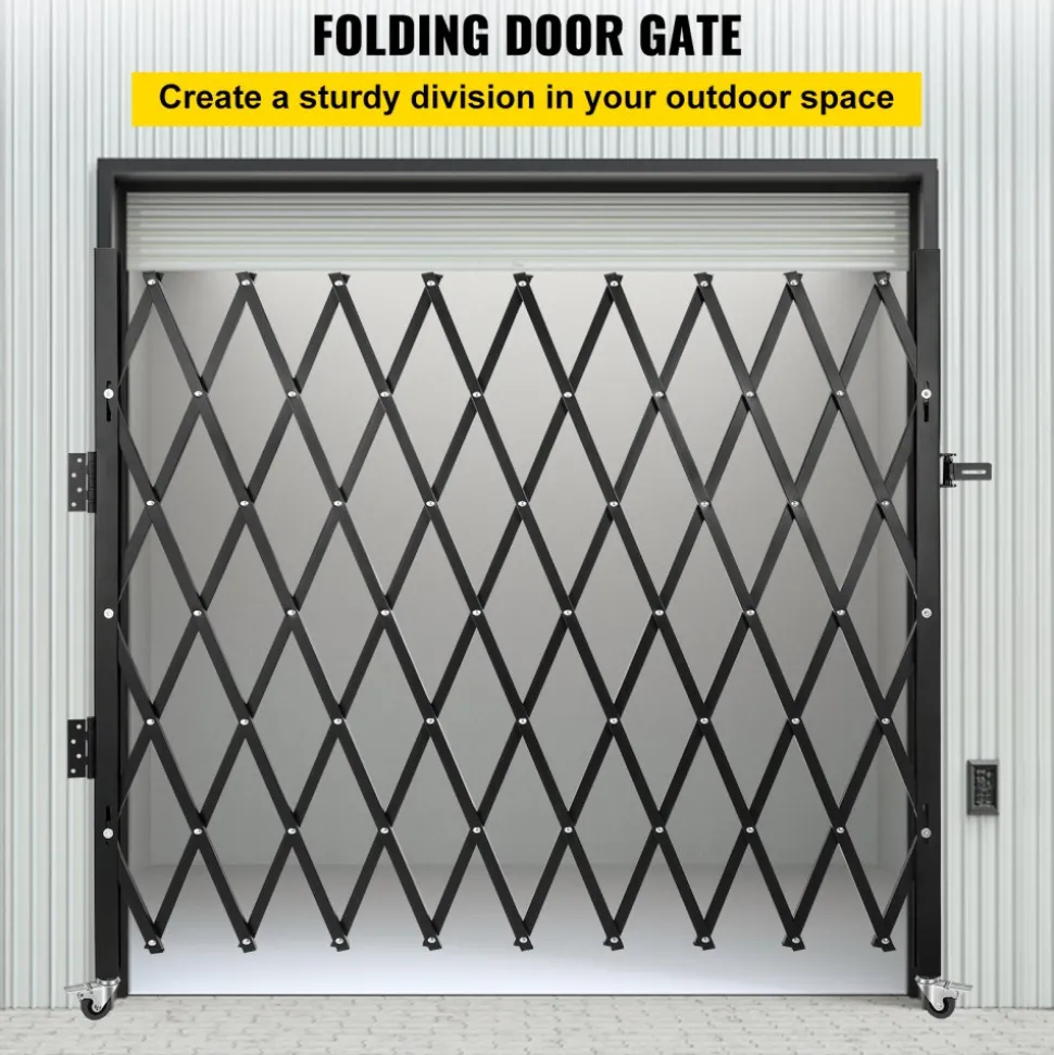VEVOR Single Folding Security Gate, 7 ft H x 7 ft W Folding Door Gate, Steel Accordion Security Gate, Flexible Expanding Security Gate, 360° Rolling Barricade Gate, Scissor Gate/Door with Padlock