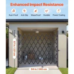 VEVOR Single Folding Security Gate, Lockable Scissor Gate with 360° Swivel Casters, Outdoor Barricade Steel Retractable Gates, for Entry Security, Garage, Warehouse & Pool, 49.61 x 77.76 in (W x H)