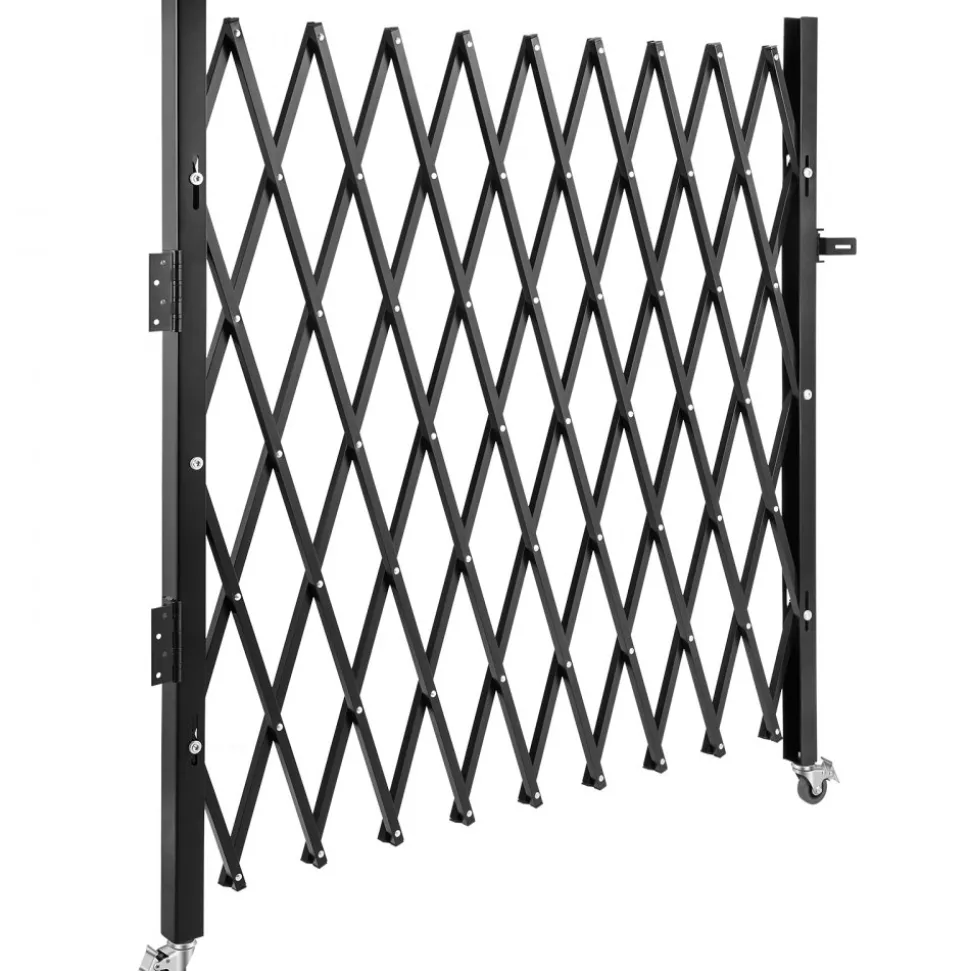 VEVOR Single Folding Security Gate, Lockable Scissor Gate with 360° Swivel Casters, Outdoor Barricade Steel Retractable Gates, for Entry Security, Garage, Warehouse & Pool, 49.61 x 77.76 in (W x H)