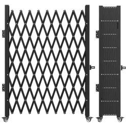 VEVOR Single Folding Security Gate, Lockable Scissor Gate with 360° Swivel Casters, Outdoor Barricade Steel Retractable Gates, for Entry Security, Garage, Warehouse & Pool, 49.61 x 77.76 in (W x H)