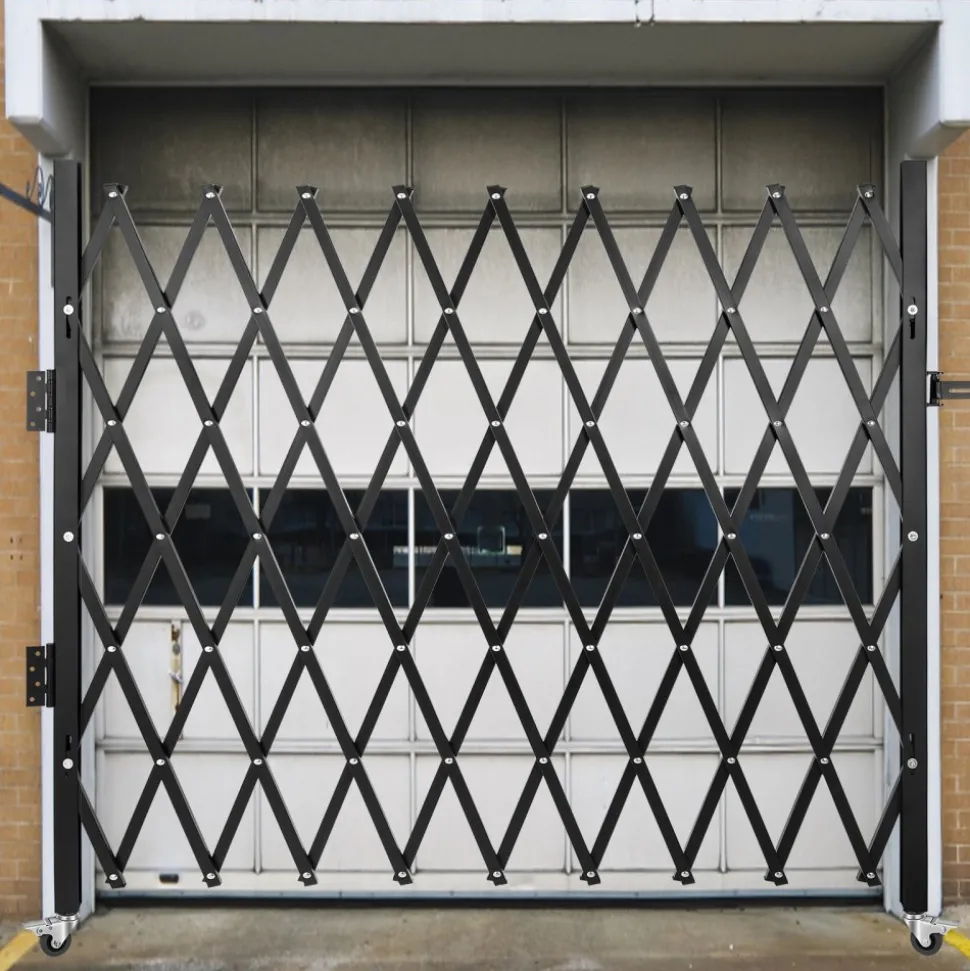VEVOR Single Folding Security Gate, Lockable Scissor Gate with 360° Swivel Casters, Outdoor Barricade Steel Retractable Gates, for Entry Security, Garage, Warehouse & Pool, 49.61 x 77.76 in (W x H)