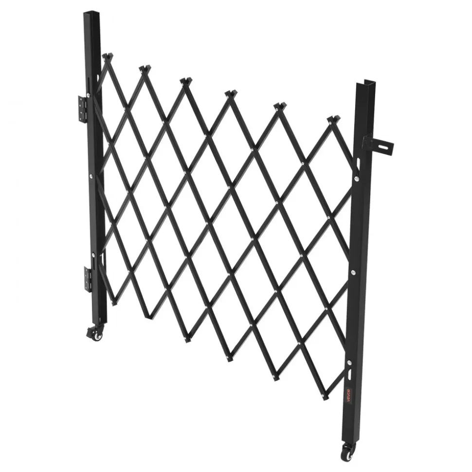 VEVOR Single Folding Security Gate, Lockable Scissor Gate with 360° Swivel Casters, Outdoor Barricade Steel Retractable Gates, for Entry Security, Garage, Warehouse & Pool, 43.31 x 51.57 in (W x H)