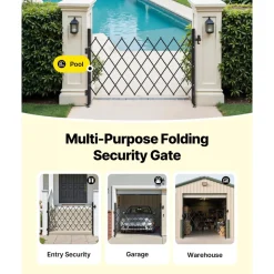 VEVOR Single Folding Security Gate, Lockable Scissor Gate with 360° Swivel Casters, Outdoor Barricade Steel Retractable Gates, for Entry Security, Garage, Warehouse & Pool, 66.93 x 51.57 in (W x H)