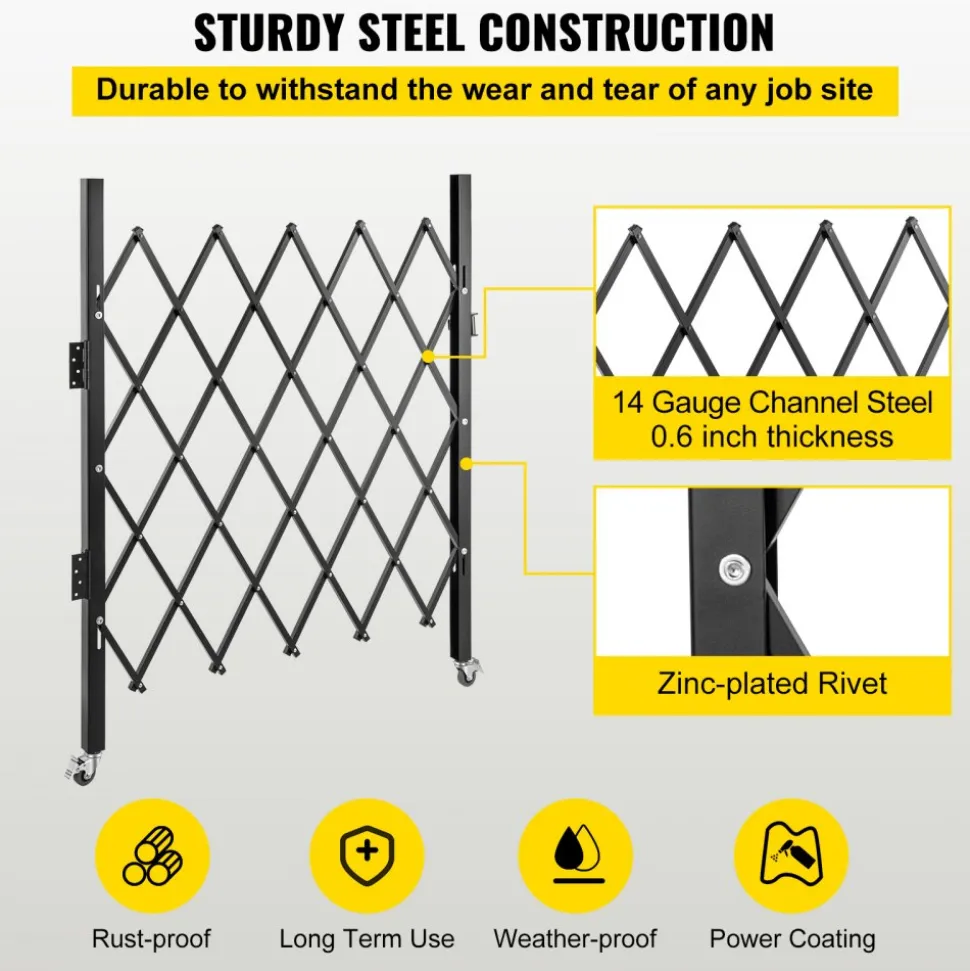 VEVOR Single Folding Security Gate, 48" H x 66" W Folding Door Gate, Steel Accordion Security Gate, Flexible Expanding Security Gate, 360° Rolling Barricade Gate, Scissor Gate or Door with Padlock