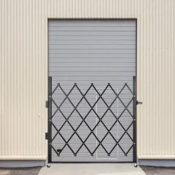 VEVOR Single Folding Security Gate, Lockable Scissor Gate with 360° Swivel Casters, Outdoor Barricade Steel Retractable Gates, for Entry Security, Garage, Warehouse & Pool, 86.61 x 86.81 in (W x H)