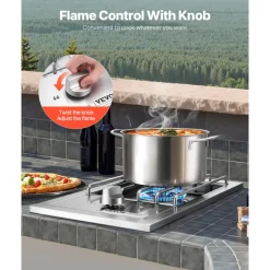VEVOR Single Grilling Side Burner, 15,000BTU Liquid Propane Side Burner for Outdoor Kitchen, Convertible to Natural Gas, 304 Stainless Steel Built-in Single Grill Burners for BBQ Grill Island