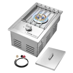 VEVOR Single Grilling Side Burner, 15,000BTU Liquid Propane Side Burner for Outdoor Kitchen, Convertible to Natural Gas, 304 Stainless Steel Built-in Single Grill Burners for BBQ Grill Island