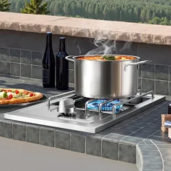 VEVOR Single Grilling Side Burner, 15,000BTU Liquid Propane Side Burner for Outdoor Kitchen, Convertible to Natural Gas, 304 Stainless Steel Built-in Single Grill Burners for BBQ Grill Island