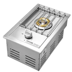 VEVOR Single Grilling Side Burner, 15,000BTU Liquid Propane Side Burner for Outdoor Kitchen, Convertible to Natural Gas, 304 Stainless Steel Built-in Single Grill Burners for BBQ Grill Island
