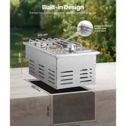 VEVOR Single Grilling Side Burner, 15,000BTU Liquid Propane Side Burner for Outdoor Kitchen, Convertible to Natural Gas, 304 Stainless Steel Built-in Single Grill Burners for BBQ Grill Island
