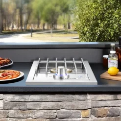 VEVOR Single Grilling Side Burner, 17,000BTU Liquid Propane Side Burner for Outdoor Kitchen, Convertible to Natural Gas, 304 Stainless Steel Built-in Single Grill Burners with LED for BBQ Grill Island