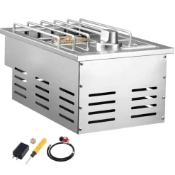 VEVOR Single Grilling Side Burner, 17,000BTU Liquid Propane Side Burner for Outdoor Kitchen, Convertible to Natural Gas, 304 Stainless Steel Built-in Single Grill Burners with LED for BBQ Grill Island