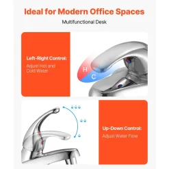 VEVOR Single Handle Sink Faucet, Chrome-Plated Silver Single Handle Bathroom Faucet, Kitchen Water Faucets with Overflow 1 or 3 Hole, Suitable for Bathroom, RV, Bar Sink, Public Restroom, Press-Type