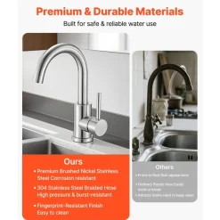VEVOR Single Handle Sink Faucet, Kitchen Faucet Brushed Nickel Single Handle, Kitchen Water Faucets with Anti-Splash Aerator, Suitable for Bathroom, RV, Bar Sink, Public Restroom, High Arc Spout