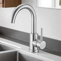 VEVOR Single Handle Sink Faucet, Kitchen Faucet Brushed Nickel Single Handle, Kitchen Water Faucets with Anti-Splash Aerator, Suitable for Bathroom, RV, Bar Sink, Public Restroom, High Arc Spout