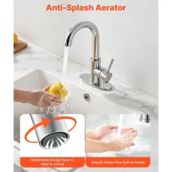 VEVOR Single Handle Sink Faucet, Kitchen Faucet Brushed Nickel Single Handle, Kitchen Water Faucets with Anti-Splash Aerator, Suitable for Bathroom, RV, Bar Sink, Public Restroom, High Arc Spout