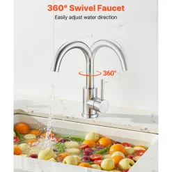 VEVOR Single Handle Sink Faucet, Kitchen Faucet Brushed Nickel Single Handle, Kitchen Water Faucets with Anti-Splash Aerator, Suitable for Bathroom, RV, Bar Sink, Public Restroom, High Arc Spout