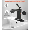 VEVOR Single Handle Sink Faucet, Matte Black Finish Faucet Kitchen Sink, Kitchen Water Faucets with Push-Button Drain, Suitable for Bathroom, RV, Bar Sink, Public Restroom, Waterfall-Style Spout