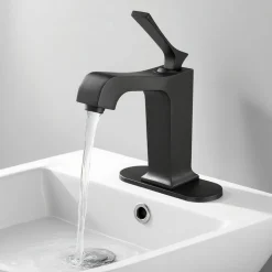 VEVOR Single Handle Sink Faucet, Matte Black Finish Faucet Kitchen Sink, Kitchen Water Faucets with Push-Button Drain, Suitable for Bathroom, RV, Bar Sink, Public Restroom, Waterfall-Style Spout