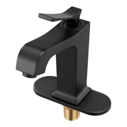 VEVOR Single Handle Sink Faucet, Matte Black Finish Faucet Kitchen Sink, Kitchen Water Faucets with Push-Button Drain, Suitable for Bathroom, RV, Bar Sink, Public Restroom, Waterfall-Style Spout