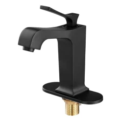 VEVOR Single Handle Sink Faucet, Matte Black Finish Faucet Kitchen Sink, Kitchen Water Faucets with Push-Button Drain, Suitable for Bathroom, RV, Bar Sink, Public Restroom, Waterfall-Style Spout