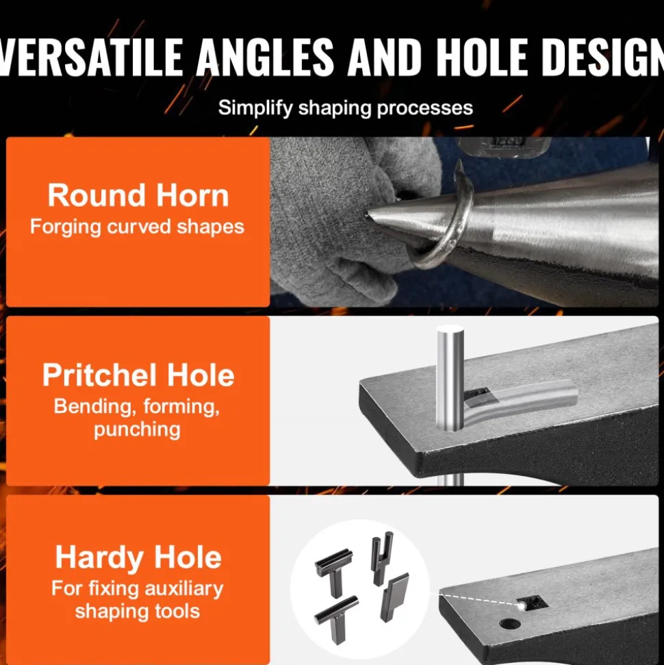 VEVOR Single Horn Anvil, 66Lbs Cast Steel Anvil, High Hardness Rugged Round Horn Anvil Blacksmith, with Round and Square Hole, Large Countertop and Stable Base, Metalsmith Tool for Bending and Shaping