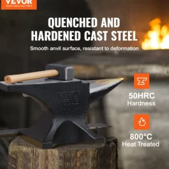 VEVOR Single Horn Anvil, 66Lbs Cast Steel Anvil, High Hardness Rugged Round Horn Anvil Blacksmith, with Round and Square Hole, Large Countertop and Stable Base, Metalsmith Tool for Bending and Shaping