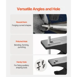 VEVOR Single Horn Anvil, 25lbs Cast Steel Anvil, High Hardness Rugged Round Horn Anvil for Blacksmiths, with Stable Base, Metal Working Tool for Metal Bending, Shaping, Twisting, Craft Projects