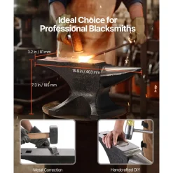 VEVOR Single Horn Anvil, 55lbs Cast Steel Anvil, High Hardness Rugged Round Horn Anvil for Blacksmiths, with Large Countertop and Stable Base, Metal Working Tool for Metal Bending, Shaping, Twisting