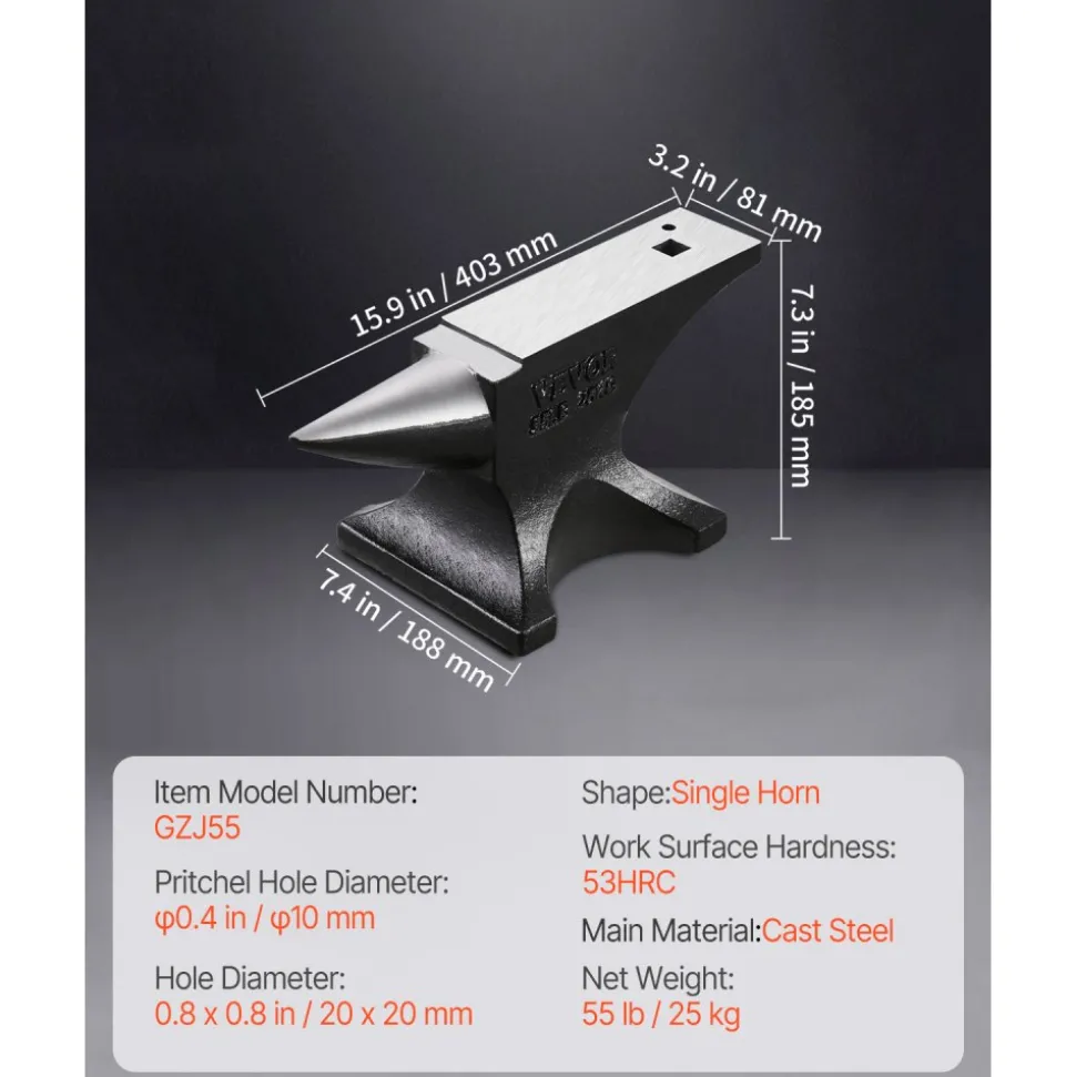 VEVOR Single Horn Anvil 55Lbs, Cast Iron Anvil Blacksmith Withstands Heavy Blows,Anvil Rugged Round Horn Anvil Blacksmith Jewelers Metalsmith Tool, for Sale Forge Tools and Equipment