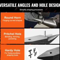 VEVOR Single Horn Anvil, 22Lbs Cast Steel Anvil, High Hardness Rugged Round Horn Anvil Blacksmith, Large Countertop and Stable Base, with Round and Square Hole, Metalsmith Tool for Bending and Shaping