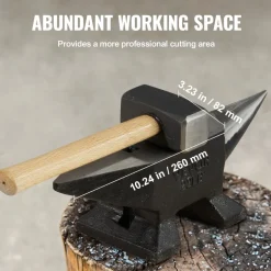 VEVOR Single Horn Anvil, 22Lbs Cast Steel Anvil, High Hardness Rugged Round Horn Anvil Blacksmith, Large Countertop and Stable Base, with Round and Square Hole, Metalsmith Tool for Bending and Shaping