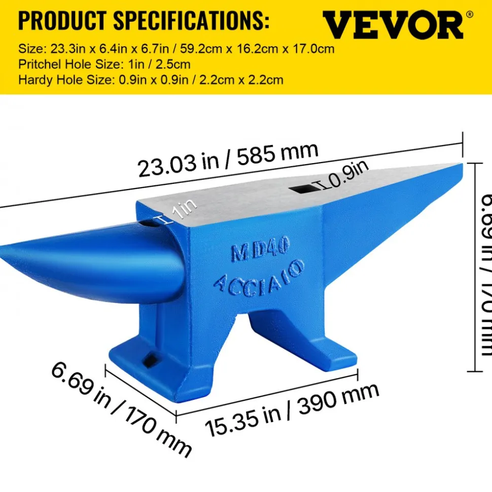 VEVOR Single Horn Anvil 86Lbs Steel Anvil Blacksmith for Sale Forge Steel Tools and Equipment Anvil Rugged Blacksmith Jewelers Durable and Robust Metal Working Tool