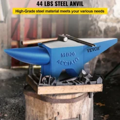 VEVOR Single Horn Anvil 44Lbs Steel Anvil Blacksmith for Sale Forge Tools and Equipment Anvil Rugged Round and Square Hole Horn Anvil Blacksmith Jewelers Metalsmith Blacksmith Tool