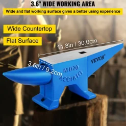 VEVOR Single Horn Anvil 44Lbs Steel Anvil Blacksmith for Sale Forge Tools and Equipment Anvil Rugged Round and Square Hole Horn Anvil Blacksmith Jewelers Metalsmith Blacksmith Tool